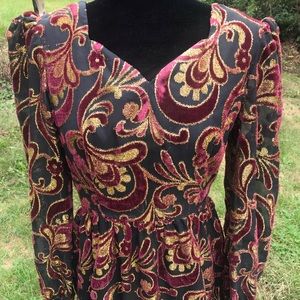 Vintage 60s 70s Burgundy & Gold Sparkle Gown //Maxi Dress //Classy //Holiday